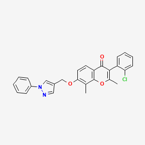molecular formula C27H21ClN2O3 B5164571 3-(2-Chlorophenyl)-2,8-dimethyl-7-[(1-phenylpyrazol-4-yl)methoxy]chromen-4-one 