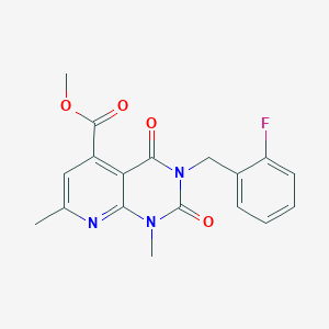 molecular formula C18H16FN3O4 B5165469 METHYL 3-[(2-FLUOROPHENYL)METHYL]-1,7-DIMETHYL-2,4-DIOXO-1H,2H,3H,4H-PYRIDO[2,3-D]PYRIMIDINE-5-CARBOXYLATE 