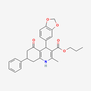 molecular formula C27H27NO5 B5166196 Propyl 4-(1,3-benzodioxol-5-yl)-2-methyl-5-oxo-7-phenyl-1,4,5,6,7,8-hexahydroquinoline-3-carboxylate 
