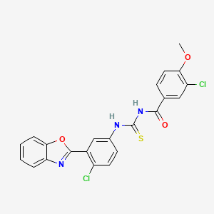 molecular formula C22H15Cl2N3O3S B5167372 N-{[3-(1,3-benzoxazol-2-yl)-4-chlorophenyl]carbamothioyl}-3-chloro-4-methoxybenzamide 