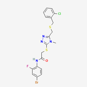 molecular formula C19H17BrClFN4OS2 B5167878 N-(4-bromo-2-fluorophenyl)-2-[[5-[(2-chlorophenyl)methylsulfanylmethyl]-4-methyl-1,2,4-triazol-3-yl]sulfanyl]acetamide 