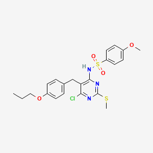 molecular formula C22H24ClN3O4S2 B5168540 N-[6-chloro-2-methylsulfanyl-5-[(4-propoxyphenyl)methyl]pyrimidin-4-yl]-4-methoxybenzenesulfonamide 