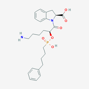 molecular formula C25H33N2O6P B051692 (2S)-1-[(2S)-6-amino-2-[hydroxy(4-phenylbutyl)phosphoryl]oxyhexanoyl]-2,3-dihydroindole-2-carboxylic acid CAS No. 117085-60-6