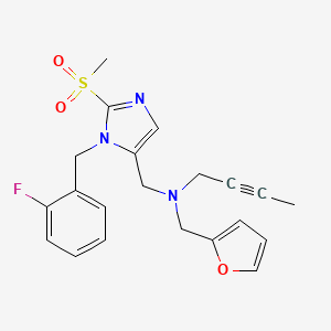molecular formula C21H22FN3O3S B5169539 N-[[3-[(2-fluorophenyl)methyl]-2-methylsulfonylimidazol-4-yl]methyl]-N-(furan-2-ylmethyl)but-2-yn-1-amine 
