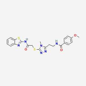 molecular formula C22H22N6O3S2 B5169998 N-[2-(5-{[2-(1,3-benzothiazol-2-ylamino)-2-oxoethyl]sulfanyl}-4-methyl-4H-1,2,4-triazol-3-yl)ethyl]-4-methoxybenzamide 