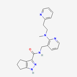 molecular formula C21H24N6O B5171292 N-[[2-[methyl(2-pyridin-2-ylethyl)amino]pyridin-3-yl]methyl]-1,4,5,6-tetrahydrocyclopenta[c]pyrazole-3-carboxamide 