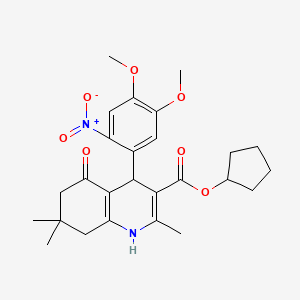 molecular formula C26H32N2O7 B5172071 Cyclopentyl 4-(4,5-dimethoxy-2-nitrophenyl)-2,7,7-trimethyl-5-oxo-1,4,5,6,7,8-hexahydroquinoline-3-carboxylate 