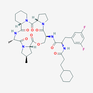 3-Cylcohexylpropanoic acid [(S)-2-(3,5-difluorophenyl)-1-((3S,9S,13S,15R,19S,22S)-15,19-Dimethyl-2,8,12,18,21-pentaoxo-11-oxa-1,7,17,20-tetraaza-tetracyclo[20.4.0.03,7.013,17] hexacos-9-ylcarbamoyl)-ethyl]-amide