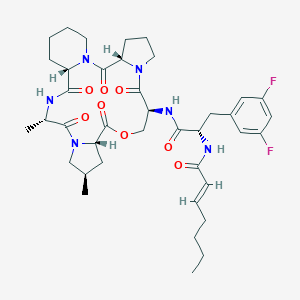 molecular formula C39H52F2N6O8 B517253 N-[N-(2-Heptenoyl)-3,5-difluoro-L-phenylalanyl]cyclo(Ser*-Pro-L-Pip-Ala-4beta-methyl-Pro-) 