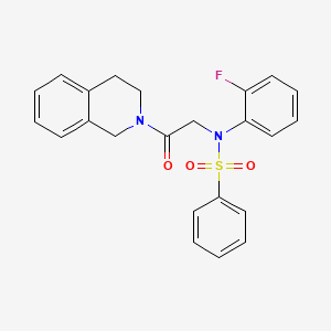 molecular formula C23H21FN2O3S B5173594 N-[2-(3,4-dihydroisoquinolin-2(1H)-yl)-2-oxoethyl]-N-(2-fluorophenyl)benzenesulfonamide 