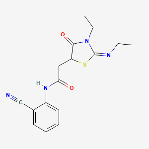 molecular formula C16H18N4O2S B5174601 N-(2-cyanophenyl)-2-[(2Z)-3-ethyl-2-(ethylimino)-4-oxo-1,3-thiazolidin-5-yl]acetamide 