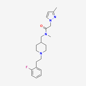 molecular formula C21H29FN4O B5175523 N-[[1-[2-(2-fluorophenyl)ethyl]piperidin-4-yl]methyl]-N-methyl-2-(3-methylpyrazol-1-yl)acetamide 
