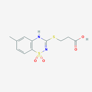 molecular formula C11H12N2O4S2 B051763 3-[(2-Carboxyethyl)thio]-6-methyl-4H-1,2,4-benzothiadiazine 1,1-dioxide CAS No. 124802-93-3