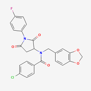molecular formula C25H18ClFN2O5 B5176584 N-[(2H-1,3-BENZODIOXOL-5-YL)METHYL]-4-CHLORO-N-[1-(4-FLUOROPHENYL)-2,5-DIOXOPYRROLIDIN-3-YL]BENZAMIDE 