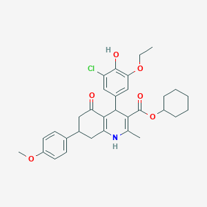 molecular formula C32H36ClNO6 B5177660 Cyclohexyl 4-(3-chloro-5-ethoxy-4-hydroxyphenyl)-7-(4-methoxyphenyl)-2-methyl-5-oxo-1,4,5,6,7,8-hexahydroquinoline-3-carboxylate 