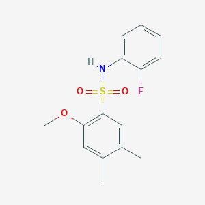 molecular formula C15H16FNO3S B5177888 N-(2-fluorophenyl)-2-methoxy-4,5-dimethylbenzene-1-sulfonamide 
