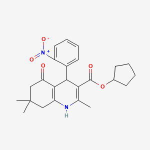 molecular formula C24H28N2O5 B5178579 Cyclopentyl 2,7,7-trimethyl-4-(2-nitrophenyl)-5-oxo-1,4,5,6,7,8-hexahydroquinoline-3-carboxylate 