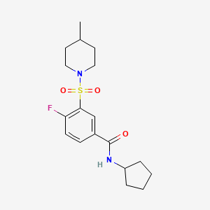 molecular formula C18H25FN2O3S B5179080 N-cyclopentyl-4-fluoro-3-(4-methylpiperidin-1-yl)sulfonylbenzamide 