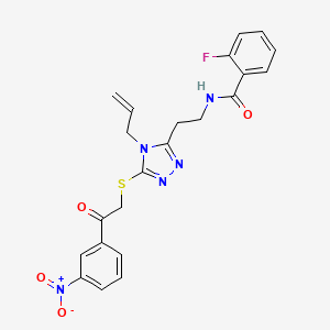 molecular formula C22H20FN5O4S B5180523 2-fluoro-N-{2-[5-{[2-(3-nitrophenyl)-2-oxoethyl]sulfanyl}-4-(prop-2-en-1-yl)-4H-1,2,4-triazol-3-yl]ethyl}benzamide 