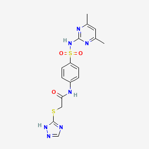 molecular formula C16H17N7O3S2 B5181178 N-{4-[(4,6-dimethylpyrimidin-2-yl)sulfamoyl]phenyl}-2-(4H-1,2,4-triazol-3-ylsulfanyl)acetamide 