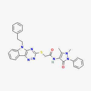 molecular formula C30H27N7O2S B5181343 N~1~-(1,5-DIMETHYL-3-OXO-2-PHENYL-2,3-DIHYDRO-1H-PYRAZOL-4-YL)-2-[(5-PHENETHYL-5H-[1,2,4]TRIAZINO[5,6-B]INDOL-3-YL)SULFANYL]ACETAMIDE 