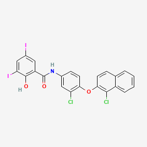 molecular formula C23H13Cl2I2NO3 B5181486 N-{3-chloro-4-[(1-chloronaphthalen-2-yl)oxy]phenyl}-2-hydroxy-3,5-diiodobenzamide 