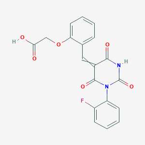 molecular formula C19H13FN2O6 B5181785 2-[2-[[1-(2-Fluorophenyl)-2,4,6-trioxo-1,3-diazinan-5-ylidene]methyl]phenoxy]acetic acid 