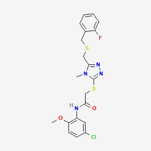 molecular formula C20H20ClFN4O2S2 B5182612 N-(5-chloro-2-methoxyphenyl)-2-[[5-[(2-fluorophenyl)methylsulfanylmethyl]-4-methyl-1,2,4-triazol-3-yl]sulfanyl]acetamide 