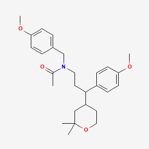 molecular formula C27H37NO4 B5183467 N-[3-(2,2-dimethyloxan-4-yl)-3-(4-methoxyphenyl)propyl]-N-[(4-methoxyphenyl)methyl]acetamide 