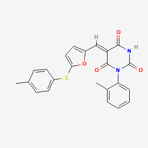 molecular formula C23H18N2O4S B5183907 (5Z)-1-(2-methylphenyl)-5-[[5-(4-methylphenyl)sulfanylfuran-2-yl]methylidene]-1,3-diazinane-2,4,6-trione 