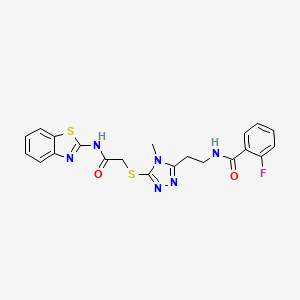 molecular formula C21H19FN6O2S2 B5184954 N-[2-(5-{[2-(1,3-benzothiazol-2-ylamino)-2-oxoethyl]sulfanyl}-4-methyl-4H-1,2,4-triazol-3-yl)ethyl]-2-fluorobenzamide 