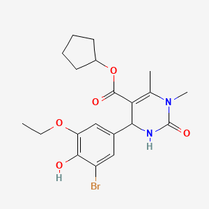 molecular formula C20H25BrN2O5 B5185207 Cyclopentyl 4-(3-bromo-5-ethoxy-4-hydroxyphenyl)-1,6-dimethyl-2-oxo-1,2,3,4-tetrahydropyrimidine-5-carboxylate 