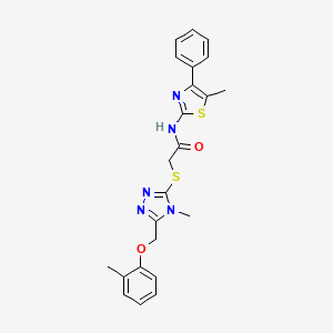 molecular formula C23H23N5O2S2 B5186069 2-({4-methyl-5-[(2-methylphenoxy)methyl]-4H-1,2,4-triazol-3-yl}sulfanyl)-N-(5-methyl-4-phenyl-1,3-thiazol-2-yl)acetamide 