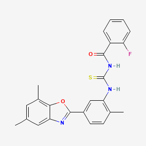 molecular formula C24H20FN3O2S B5186105 N-{[5-(5,7-dimethyl-1,3-benzoxazol-2-yl)-2-methylphenyl]carbamothioyl}-2-fluorobenzamide 