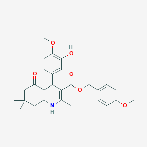 molecular formula C28H31NO6 B5187631 (4-METHOXYPHENYL)METHYL 4-(3-HYDROXY-4-METHOXYPHENYL)-2,7,7-TRIMETHYL-5-OXO-1,4,5,6,7,8-HEXAHYDROQUINOLINE-3-CARBOXYLATE 