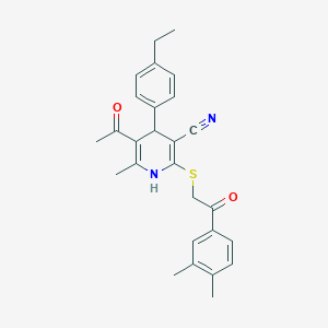 molecular formula C27H28N2O2S B5187784 5-Acetyl-2-[2-(3,4-dimethylphenyl)-2-oxoethyl]sulfanyl-4-(4-ethylphenyl)-6-methyl-1,4-dihydropyridine-3-carbonitrile 