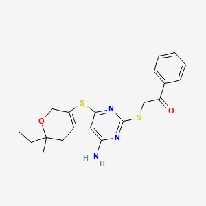 molecular formula C20H21N3O2S2 B5188055 2-[(3-amino-12-ethyl-12-methyl-11-oxa-8-thia-4,6-diazatricyclo[7.4.0.02,7]trideca-1(9),2,4,6-tetraen-5-yl)sulfanyl]-1-phenylethanone 