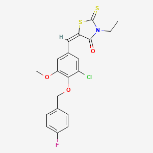 molecular formula C20H17ClFNO3S2 B5188720 (5E)-5-[[3-chloro-4-[(4-fluorophenyl)methoxy]-5-methoxyphenyl]methylidene]-3-ethyl-2-sulfanylidene-1,3-thiazolidin-4-one 