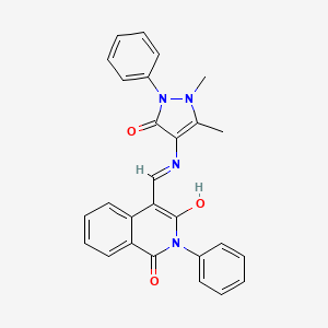 molecular formula C27H22N4O3 B5188970 4-{[(1,5-dimethyl-3-oxo-2-phenyl-2,3-dihydro-1H-pyrazol-4-yl)amino]methylene}-2-phenyl-1,3(2H,4H)-isoquinolinedione 