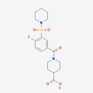 molecular formula C18H23FN2O5S B5189174 1-(4-Fluoro-3-piperidin-1-ylsulfonylbenzoyl)piperidine-4-carboxylic acid 