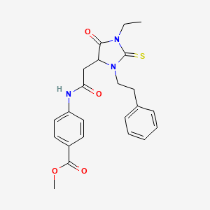 molecular formula C23H25N3O4S B5189401 Methyl 4-({[1-ethyl-5-oxo-3-(2-phenylethyl)-2-thioxoimidazolidin-4-yl]acetyl}amino)benzoate 