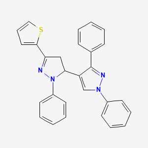 molecular formula C28H22N4S B5189894 1',2,3'-triphenyl-5-(2-thienyl)-3,4-dihydro-1'H,2H-3,4'-bipyrazole 