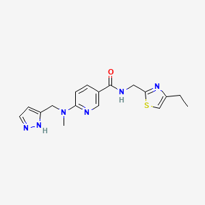 molecular formula C17H20N6OS B5190351 N-[(4-ethyl-1,3-thiazol-2-yl)methyl]-6-[methyl(1H-pyrazol-5-ylmethyl)amino]nicotinamide 