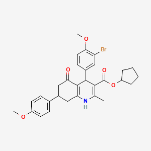 molecular formula C30H32BrNO5 B5191488 Cyclopentyl 4-(3-bromo-4-methoxyphenyl)-7-(4-methoxyphenyl)-2-methyl-5-oxo-1,4,5,6,7,8-hexahydroquinoline-3-carboxylate 