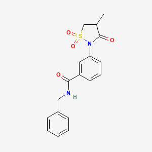molecular formula C18H18N2O4S B5192643 N-benzyl-3-(4-methyl-1,1,3-trioxo-1,2-thiazolidin-2-yl)benzamide 