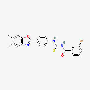molecular formula C23H18BrN3O2S B5193483 3-bromo-N-{[4-(5,6-dimethyl-1,3-benzoxazol-2-yl)phenyl]carbamothioyl}benzamide 
