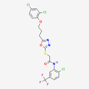 molecular formula C20H15Cl3F3N3O3S B5194308 N-[2-chloro-5-(trifluoromethyl)phenyl]-2-({5-[3-(2,4-dichlorophenoxy)propyl]-1,3,4-oxadiazol-2-yl}sulfanyl)acetamide 