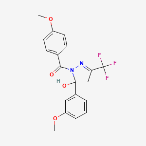 molecular formula C19H17F3N2O4 B5194409 [5-hydroxy-5-(3-methoxyphenyl)-3-(trifluoromethyl)-4H-pyrazol-1-yl]-(4-methoxyphenyl)methanone 