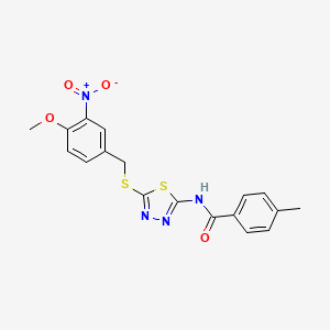 molecular formula C18H16N4O4S2 B5194830 N-[5-[(4-methoxy-3-nitrophenyl)methylsulfanyl]-1,3,4-thiadiazol-2-yl]-4-methylbenzamide 