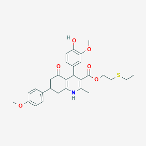 molecular formula C29H33NO6S B5194991 2-(Ethylsulfanyl)ethyl 4-(4-hydroxy-3-methoxyphenyl)-7-(4-methoxyphenyl)-2-methyl-5-oxo-1,4,5,6,7,8-hexahydroquinoline-3-carboxylate 